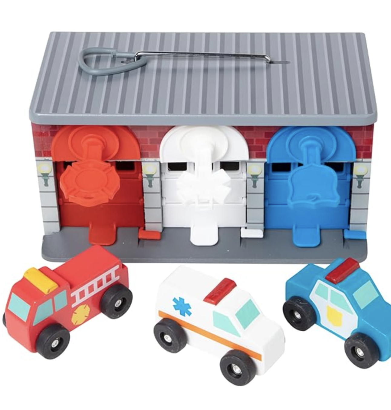 Wooden rescue vehicles set for imaginative play