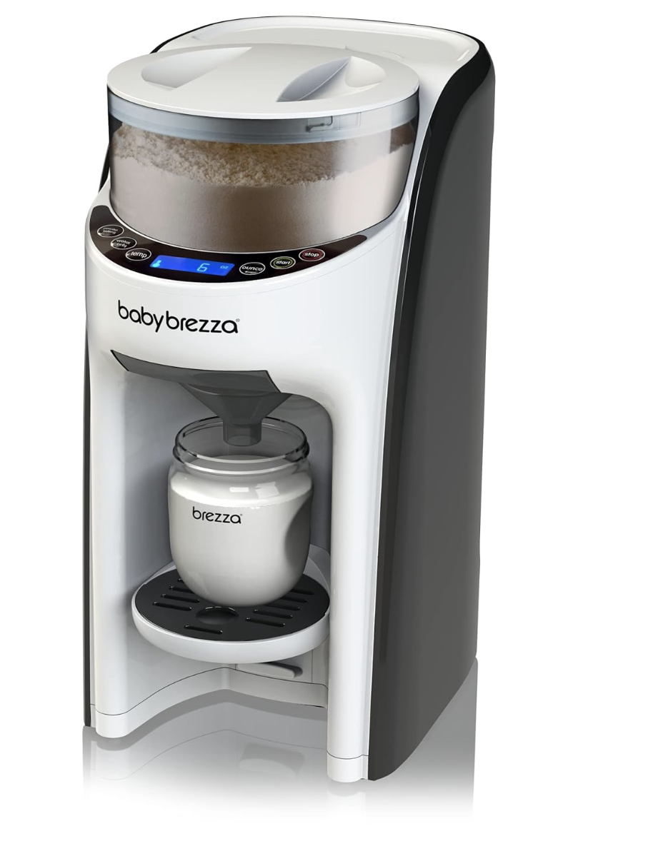 Baby Brezza Formula Pro Advanced Formula Dispenser Machine for automatically mixing warm formula bottles instantly.