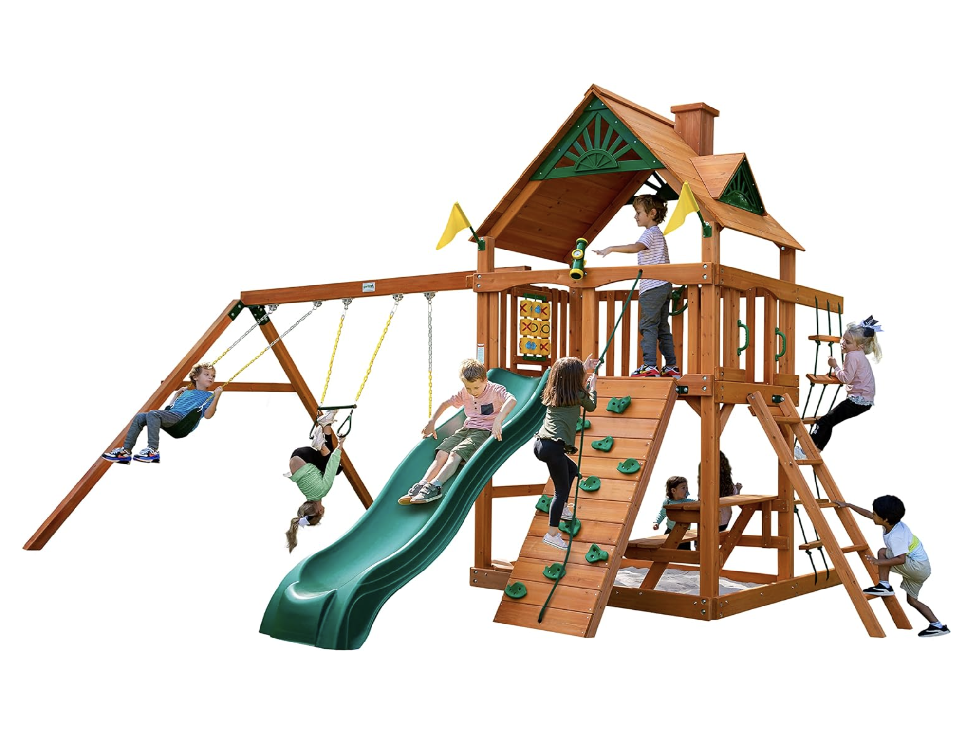 Gorilla Playsets Chateau Wooden Swing Set large wooden playset with swings, slide, and climbing features