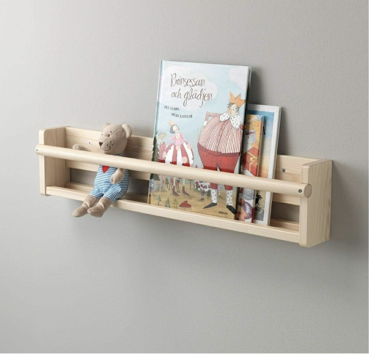 Wooden wall-mounted storage shelf for children’s rooms