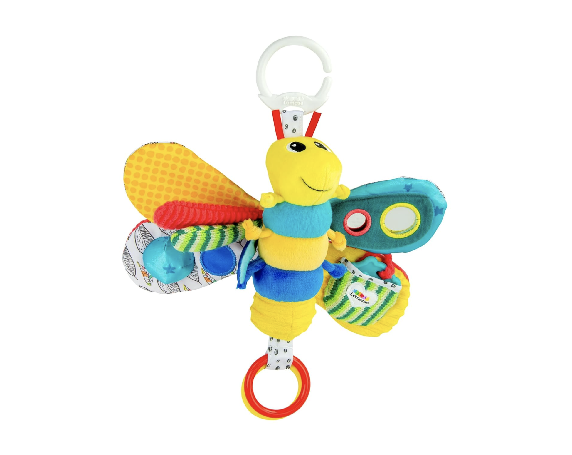 Lamaze Freddie the Firefly colorful sensory toy with multiple textures and features for infant play