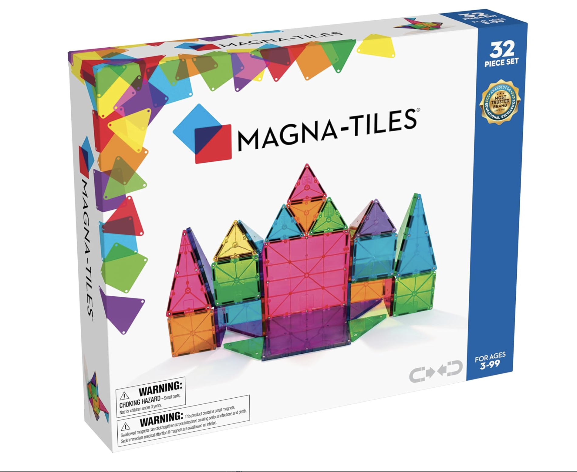 Set of colorful magnetic tiles for creative building and play