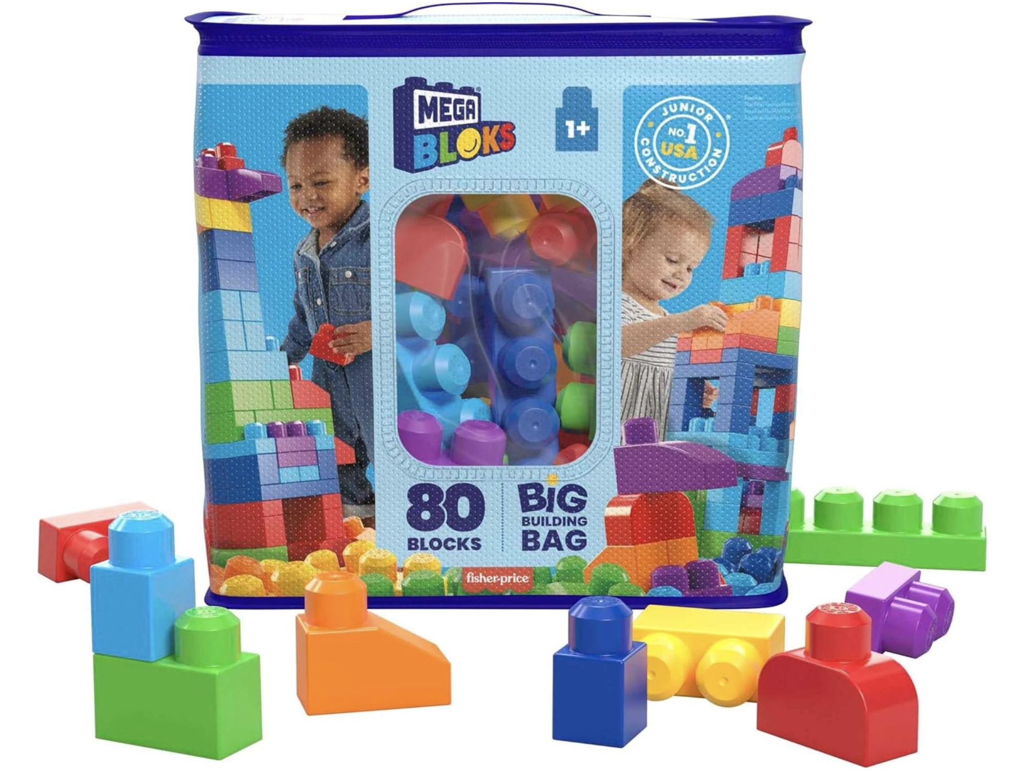 Large bag of colorful building blocks for young children