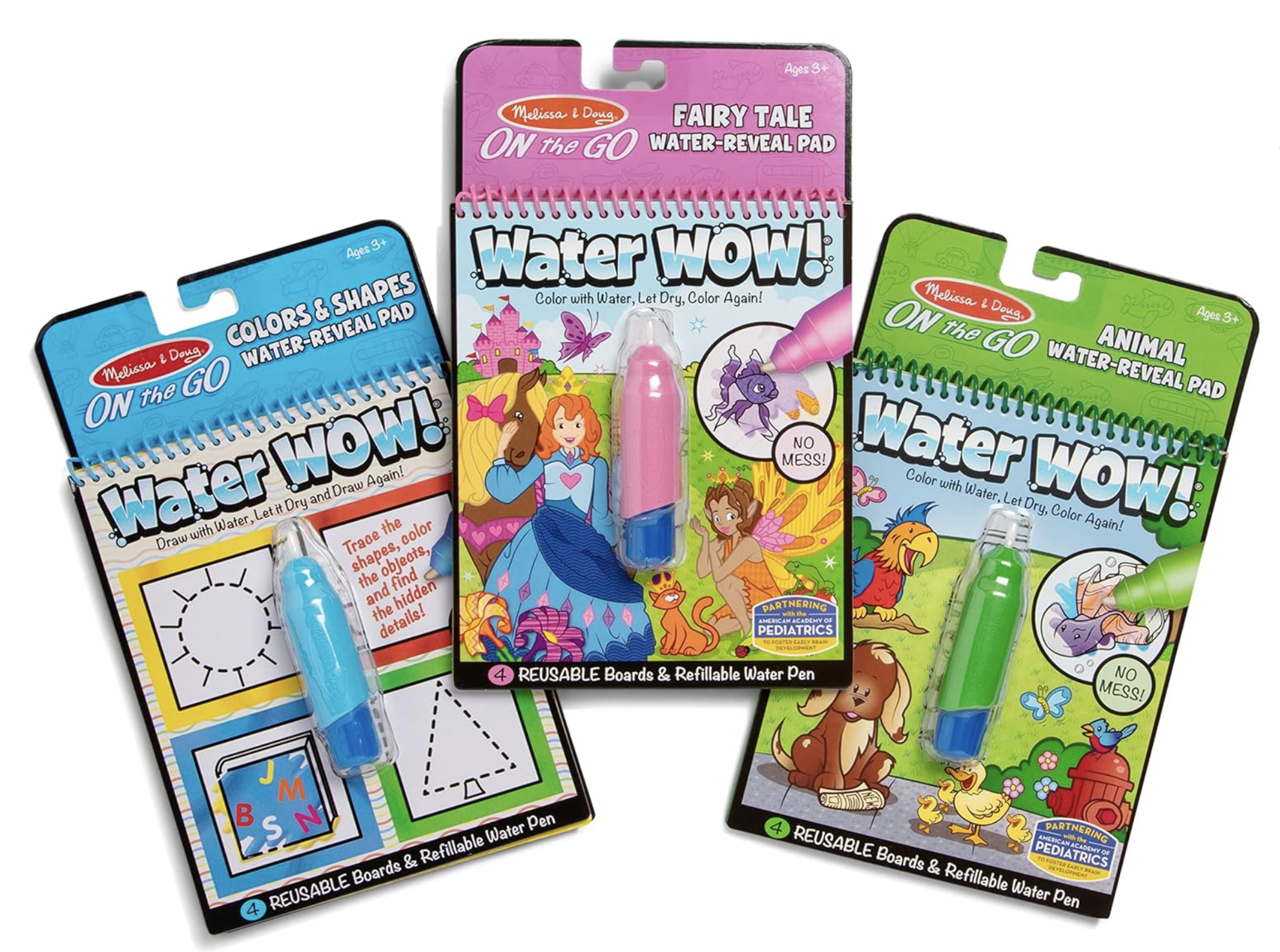 Reusable water-reveal activity pads with mess-free coloring