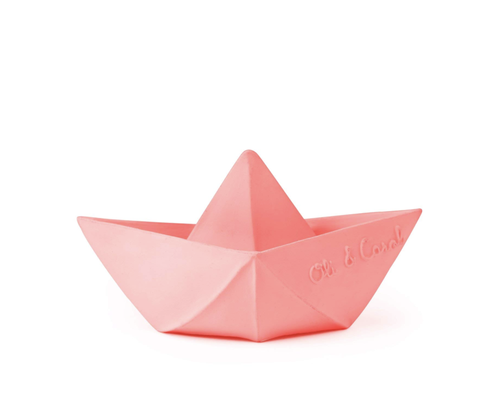 Eco-friendly bath toy in the shape of an origami boat