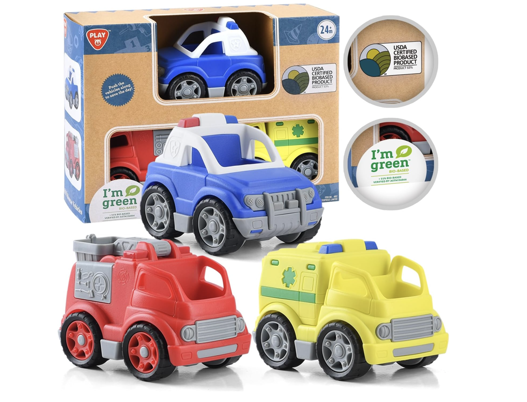 Eco-friendly emergency vehicles toy set with various vehicle types