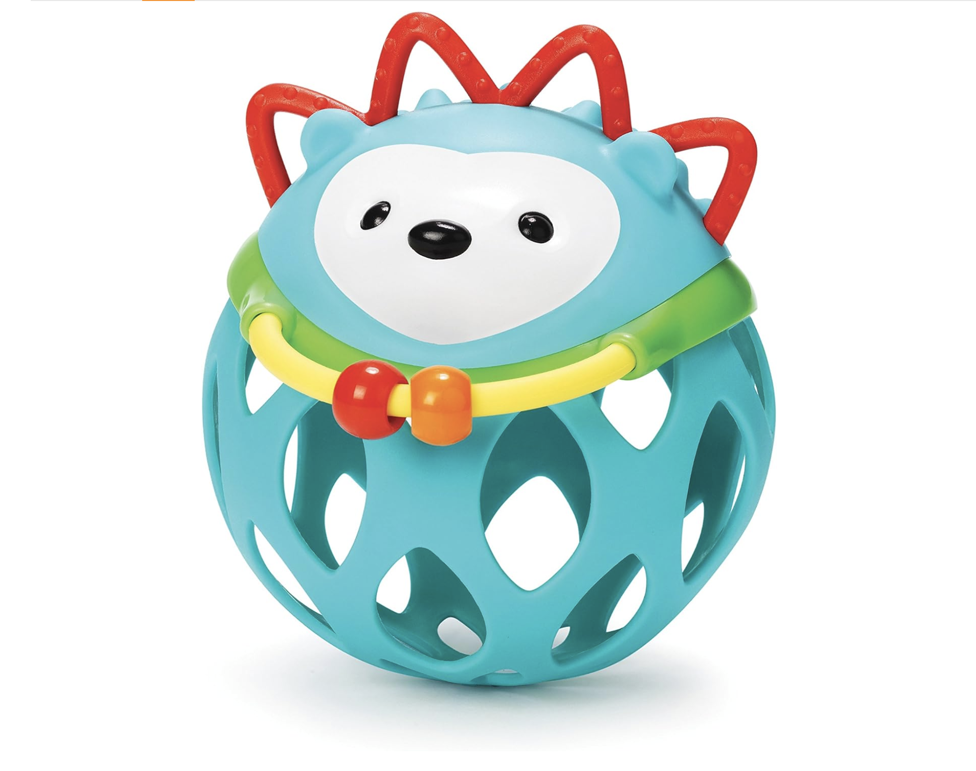 Rattle toy with rolling features and colorful design for sensory play