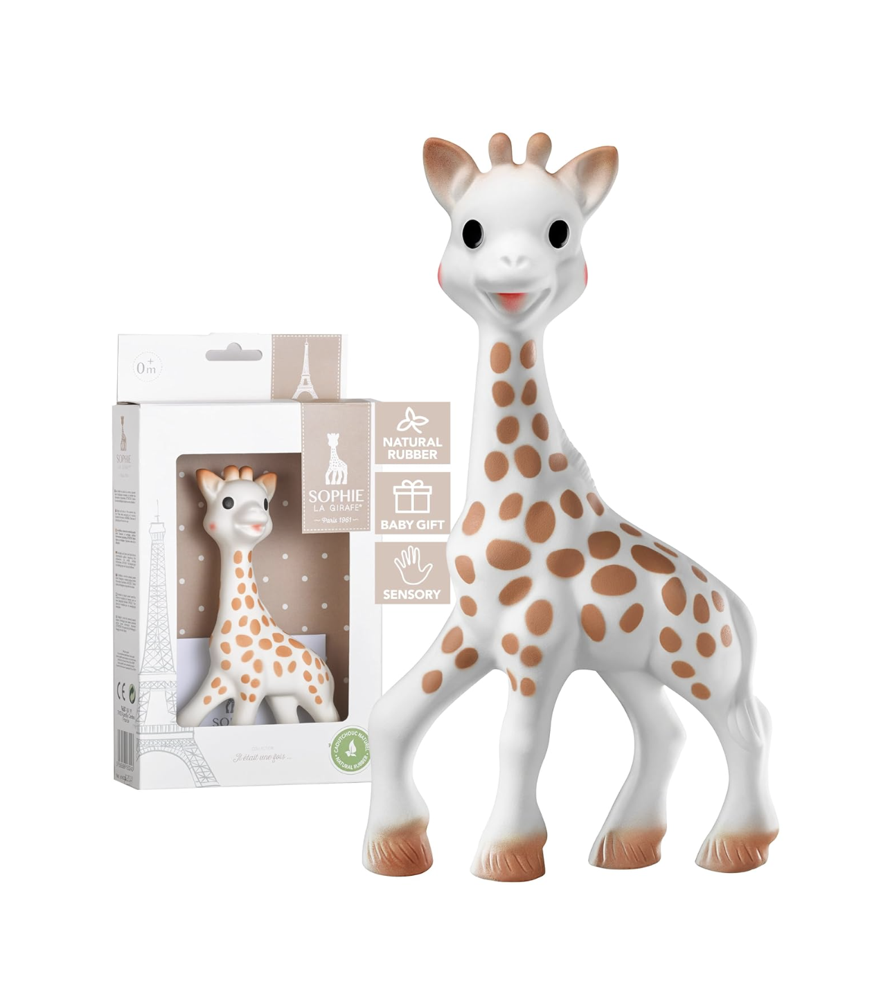 Soft teething toy in the shape of a giraffe for soothing and sensory play