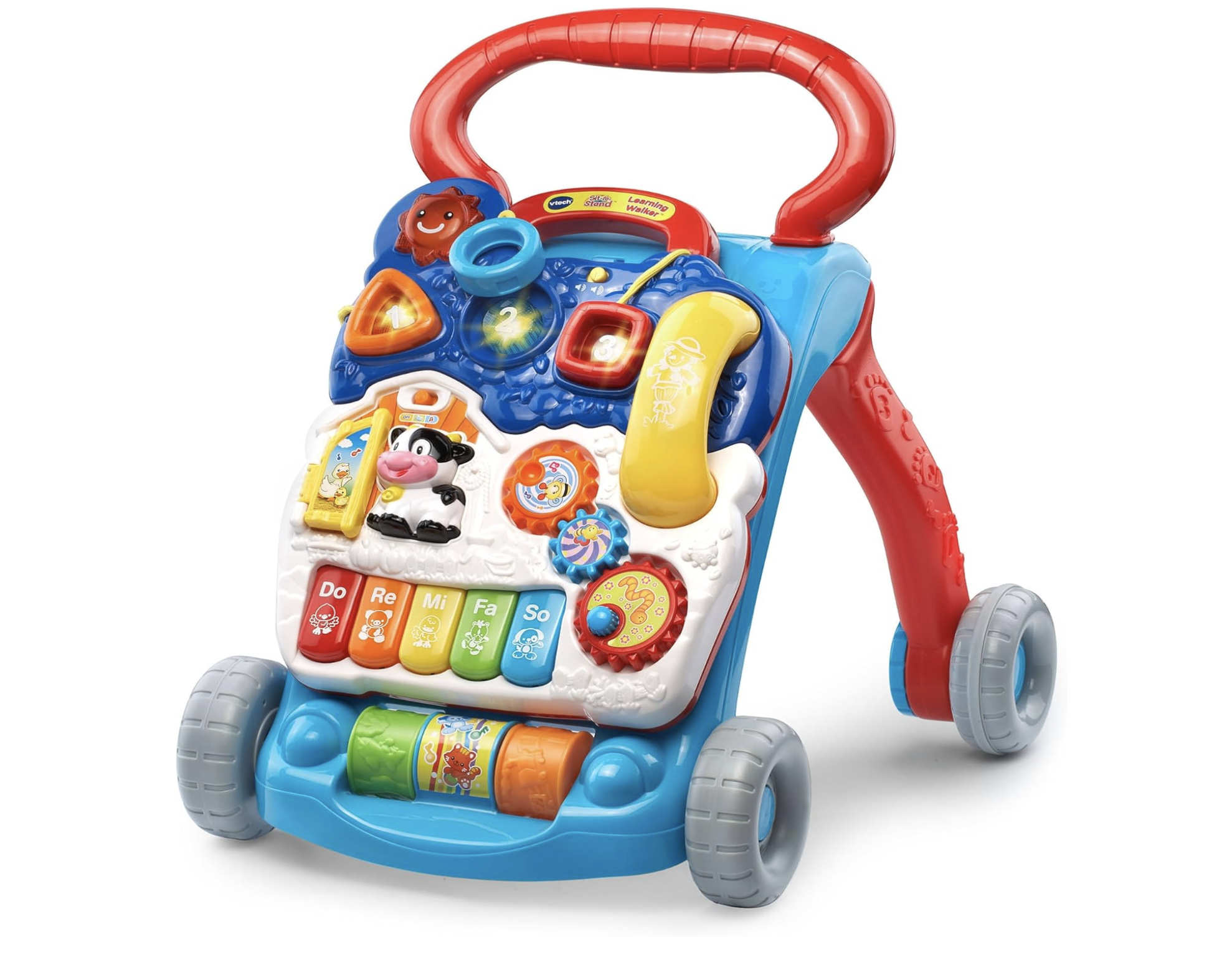 Interactive learning walker with detachable activity panel for toddlers