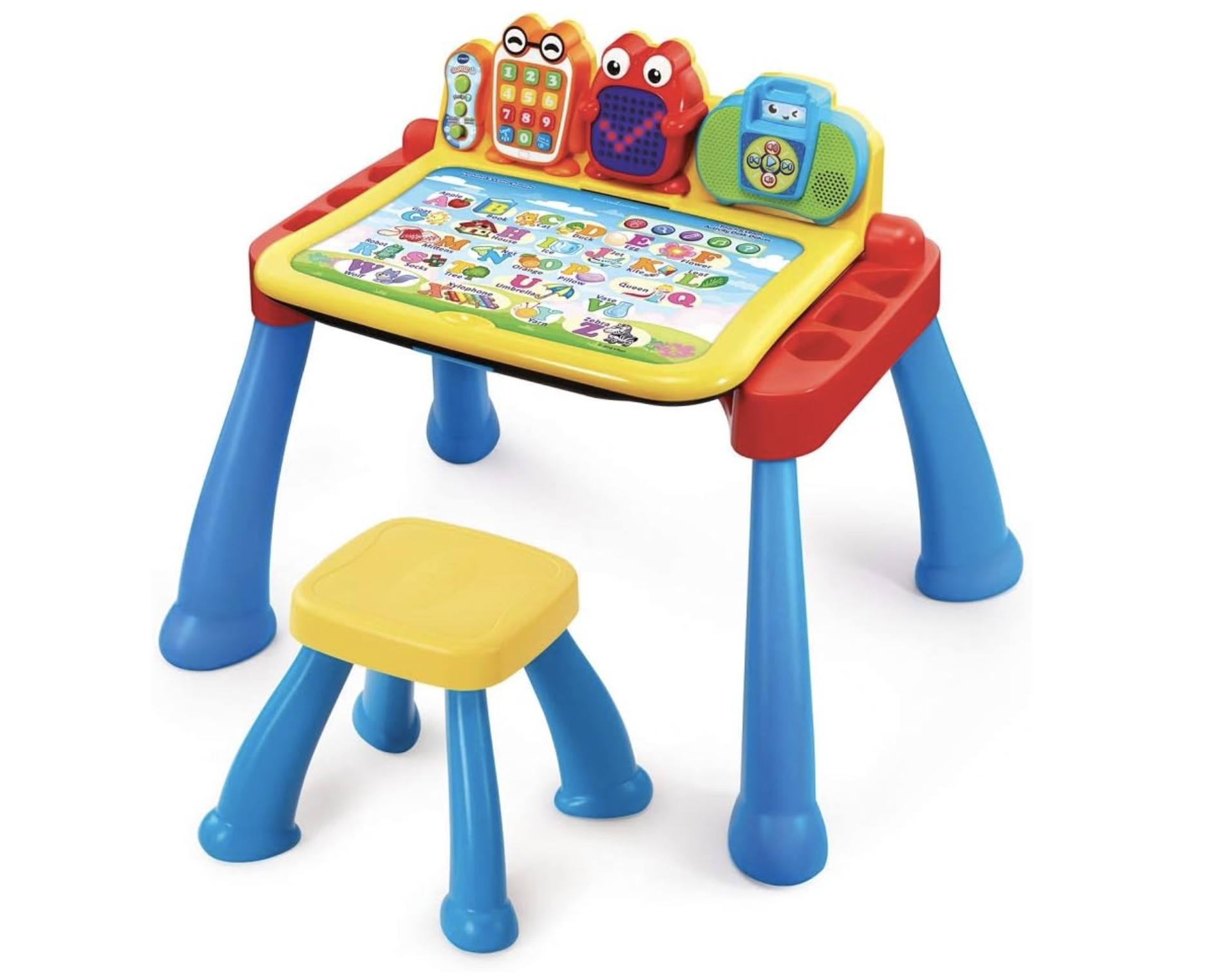 Interactive activity desk with touch screen and educational features for young children