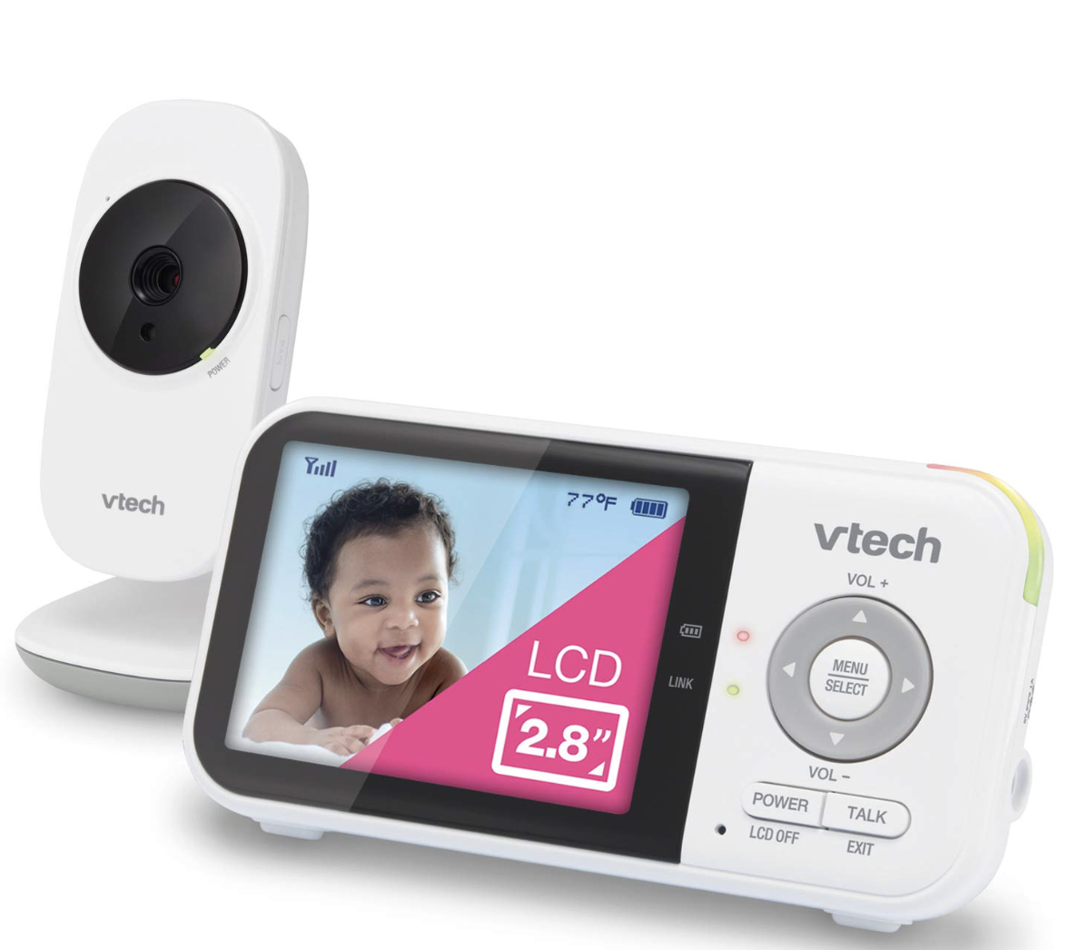 Baby Monitor with 2.8-inch screen, pan-tilt-zoom, night vision, and two-way audio for secure monitoring without WiFi.